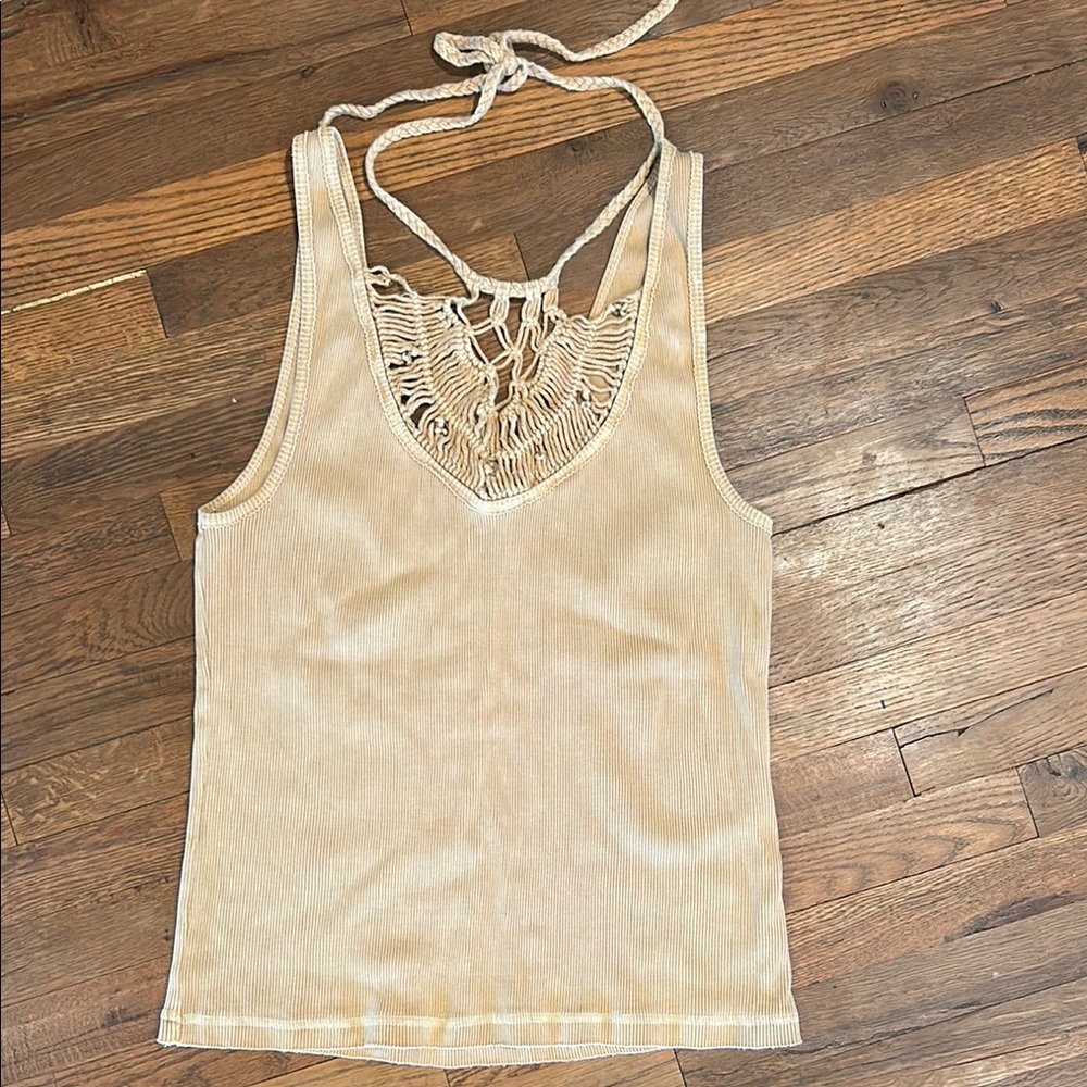 We the Free Thalia Beige Crochet Women's Halter Tank Top